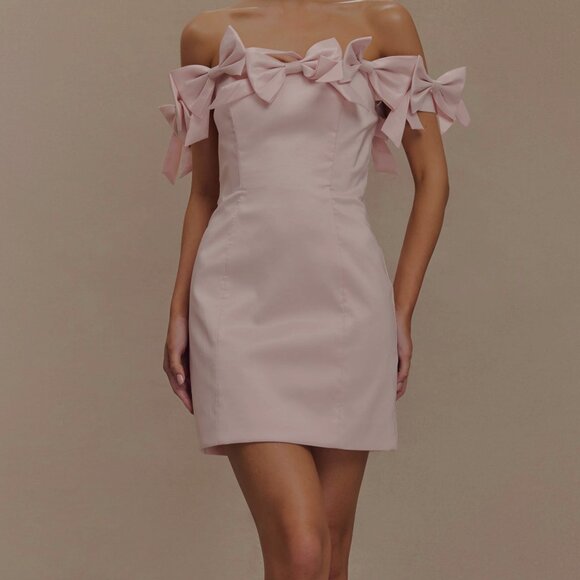 Meshki Dresses & Skirts - Rose Strapless Bow Mini Dress - Powder Pink